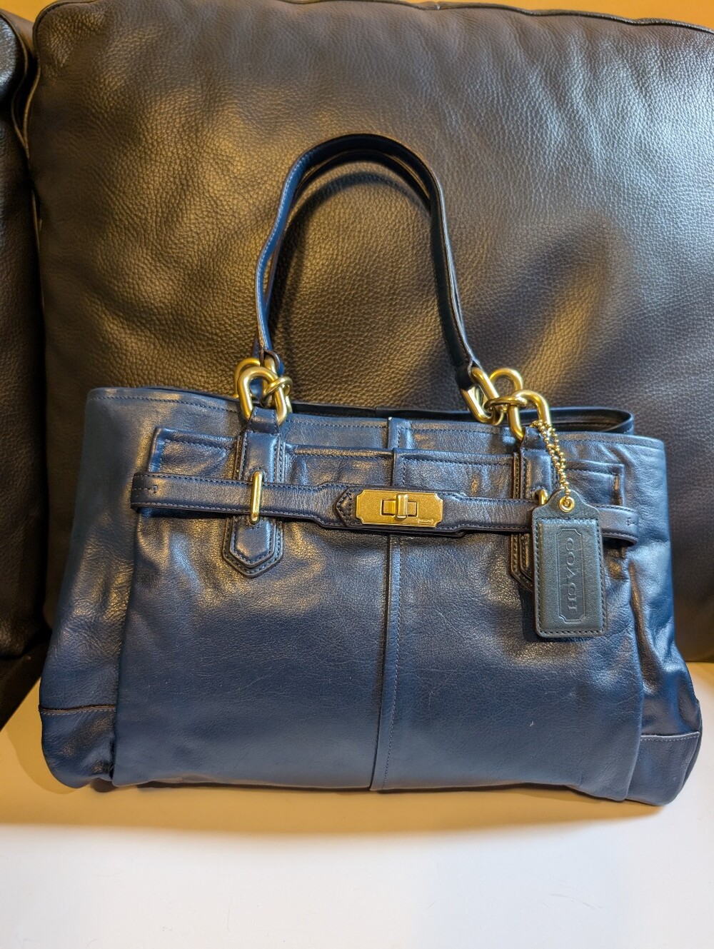 Coach Chelsea Jayden Navy Blue Leather Carryall Tote Satchel Purse F17811 In EUC